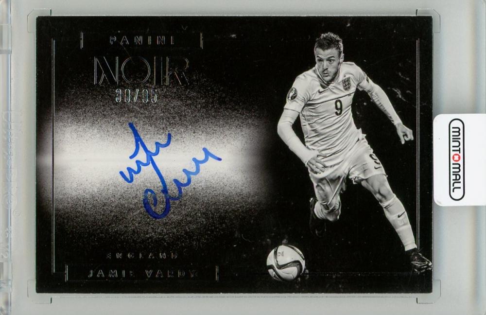 2016 Panini Noir Jamie Vardy Auto Black and White trading card numbered 38 of 95 from England
