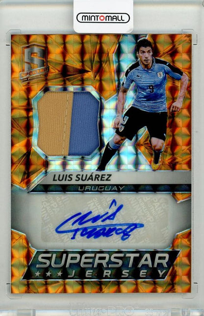 2016 Panini Spectra Luis Suarez Superstar autographed orange parallel jersey card number 6 of 10 from Uruguay