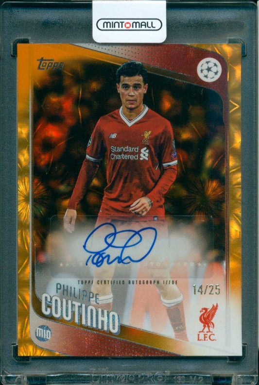 2025-26 TOPPS UEFA Club Competitions Philippe Coutinho autograph card numbered 14 out of 25