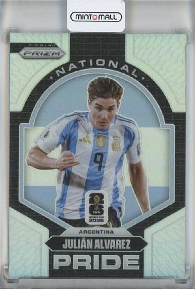 2026 Panini Prizm World Cup Julian Alvarez National Pride soccer card numbered 25 featuring Argentina team