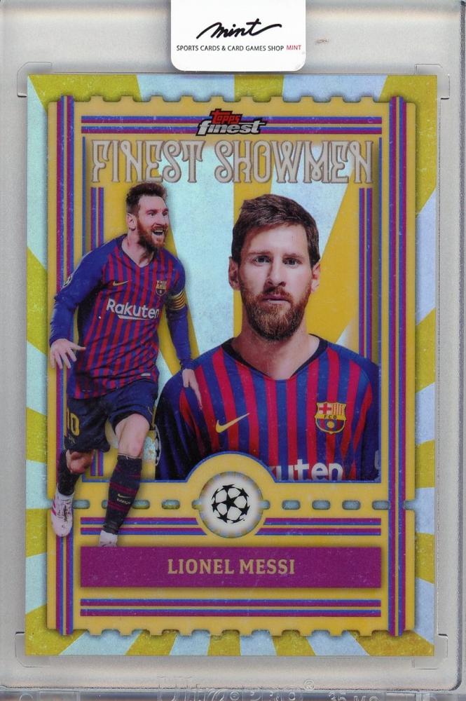 2026 TOPPS Finest UCC Lionel Messi FINEST SHOWMEN #FS-19 trading card featuring FC Barcelona