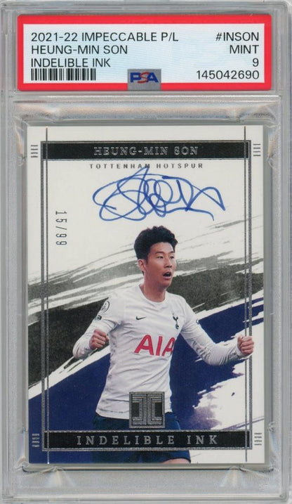 2021-22 PANINI Impeccable Premier League Heung-Min Son #INSON 99 limited edition 15/99 PSA9 Mint trading card