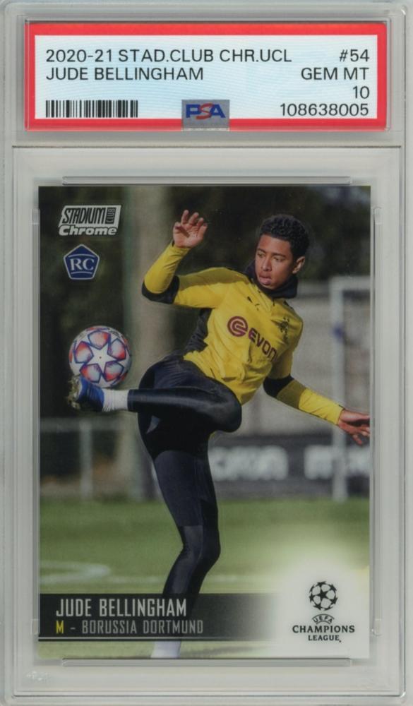 2020-21 Topps Stadium Club Chrome UEFA Champions League Jude Bellingham Base RC card graded PSA 10 GEM MT