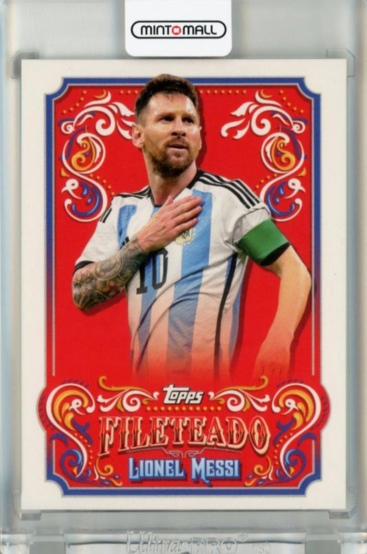 2023 Topps Argentina Lionel Messi Fileteado baseball card number FT4 with minor stain on back