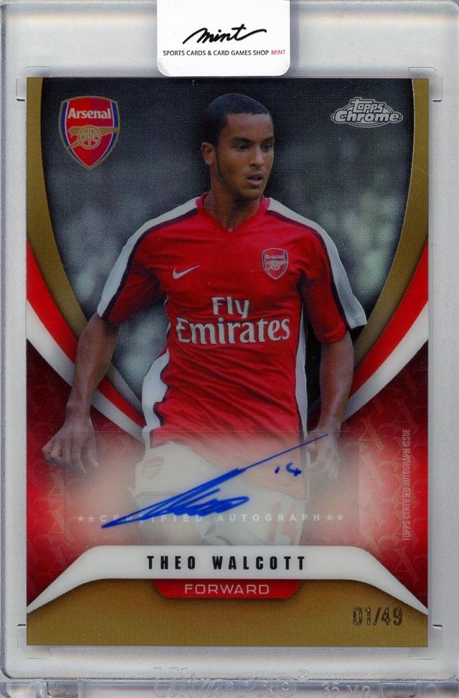 2026 TOPPS Chrome Theo Walcott First Number Auto #BC-TW01/49 trading card featuring Arsenal player
