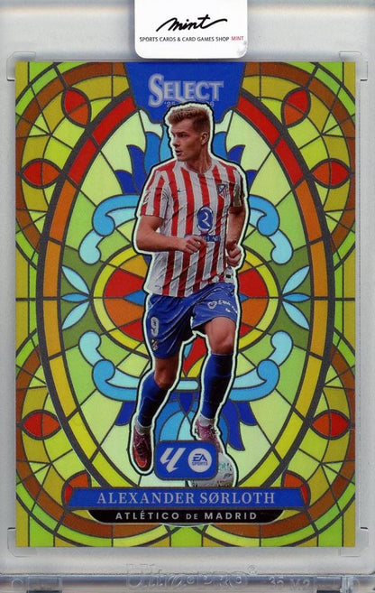2025/26 PANINI SELECT LALIGA Steined Glass trading card featuring Alexander Sorloth of Atlético de Madrid