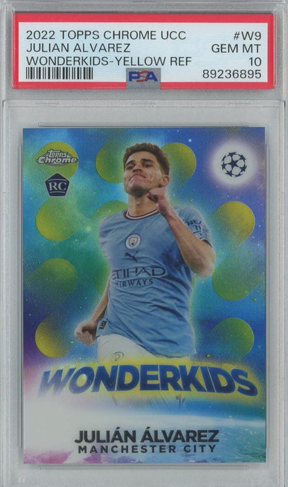 2022 Topps Chrome UCC Julian Alvarez Rookie Card Yellow Refractor graded PSA10 Manchester City #W9075/125
