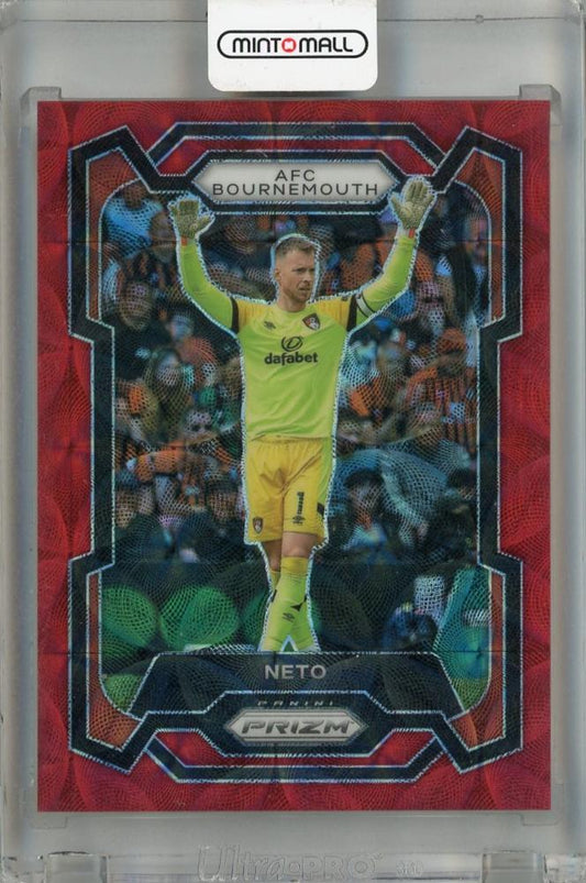 2023-24 Panini Prizm Premier League Neto Choice Red Prizms card #228 with minor stain on back