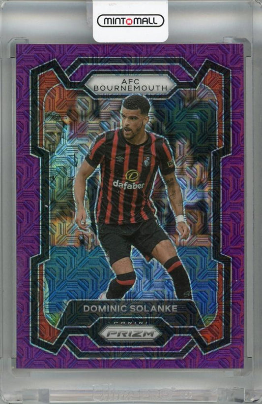2023-24 Panini Prizm Premier League Dominic Solanke Purple Mojo Prizms card #236 with minor dent on back