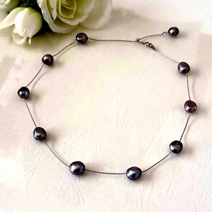 381 Tasaki K18 gold necklace featuring purple pearls with adjustable 38-45 cm length