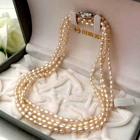 219 Tasaki long necklace made of silver with pearls, approximately 163 cm in length