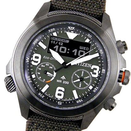 Citizen men's Promaster Land Eco-Drive wristwatch JV1005-02W with khaki strap and sapphire glass