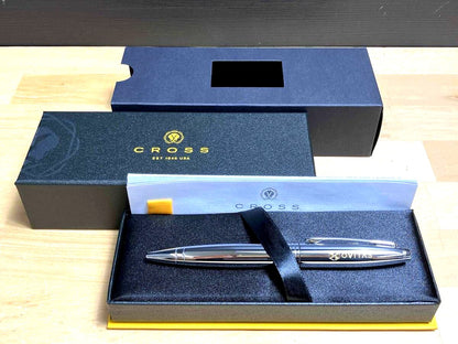 Cross brand twist ballpoint pen shown with box and engraved corporate name