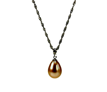 Niji large drop-shaped single pearl necklace with 9.5-10mm pearl on 45cm silver 925 chain in white, gray, purple, yellow, pink