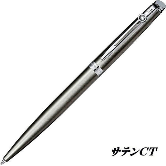 Waterman Metropolitan Essential Crystal Line Satin CT oil-based ballpoint pen with brass lacquered body and nickel palladium clip