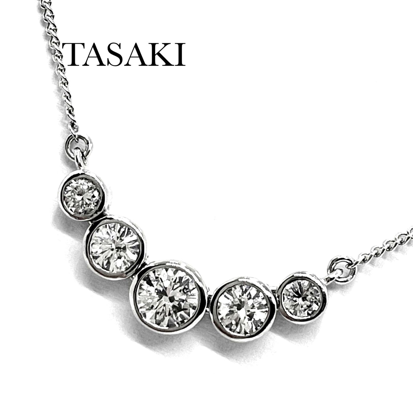 Tasaki Diamond Necklace Pt900 with 1.03ct elongated diamond and 38cm platinum chain