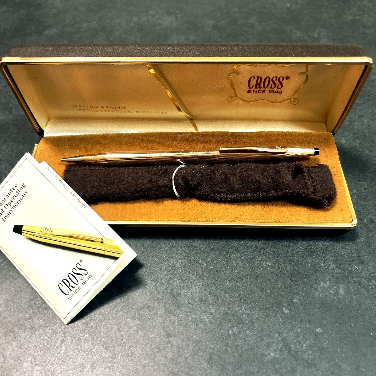 CROSS 1/20 14KT Gold Filled mechanical pencil with twist-style, 0.9mm tip, shown with box