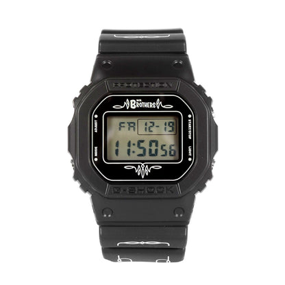 G-Shock DW-5600X MR.Brothers 10th Anniversary Collaboration Watch in black with pinstripe belt and branded backlight