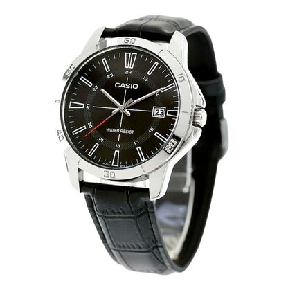 Casio Standard Series Men’s MTP-V004L-1CDF watch with black dial and black leather strap