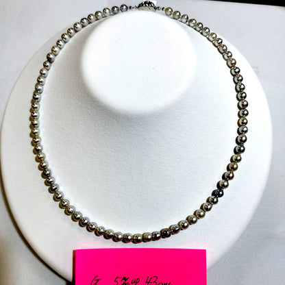 B-Grade Akoya Pearl Baroque Necklace with 5mm pearls, 43cm length, embossed and hole detail