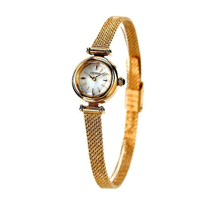 Citizen Ladies Eco-Drive wristwatch EG7082-66A with silver dial and warm gold stainless steel mesh band