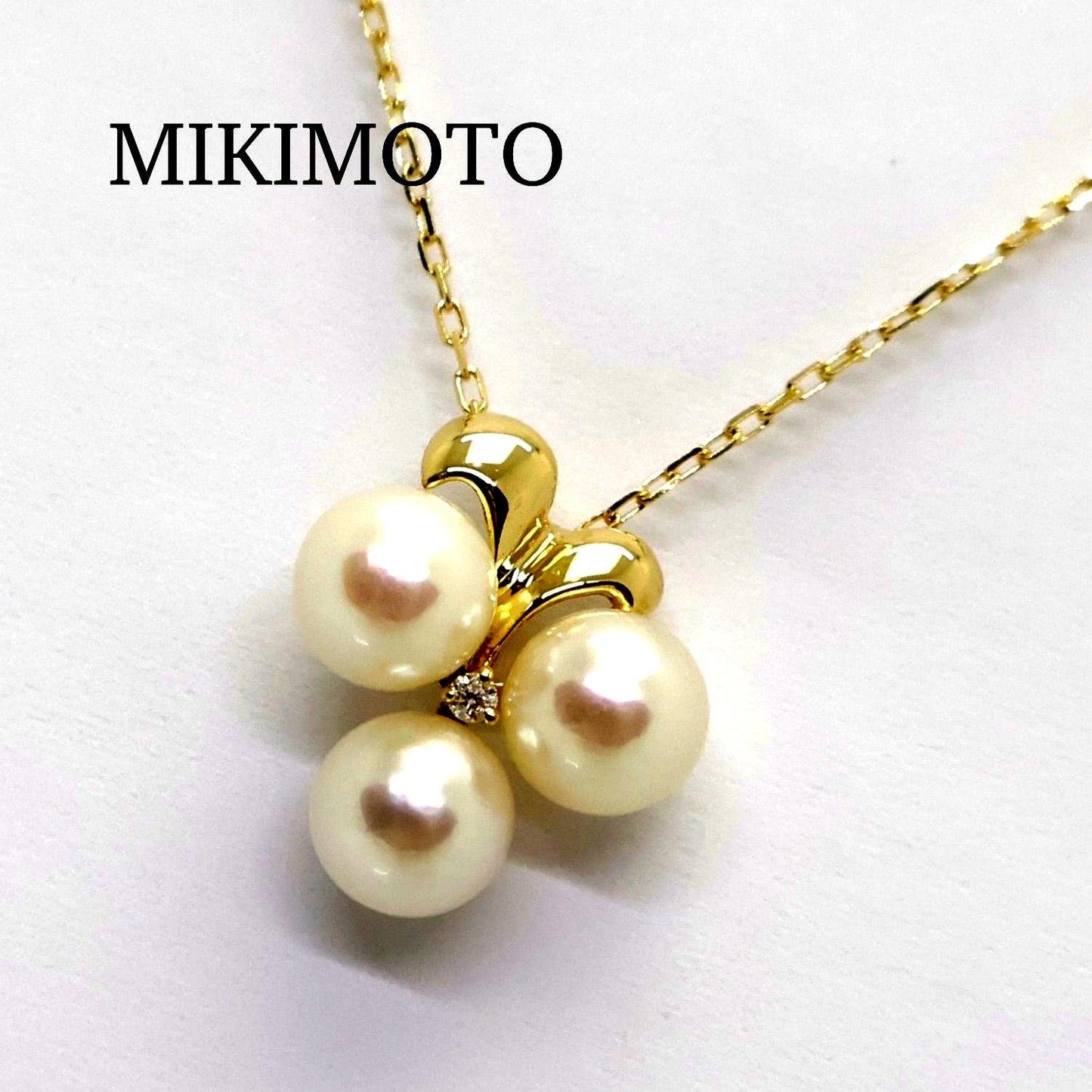 MIKIMOTO pearl diamond necklace with 6.3mm pearl, K18 yellow gold, and removable pendant on 38cm chain