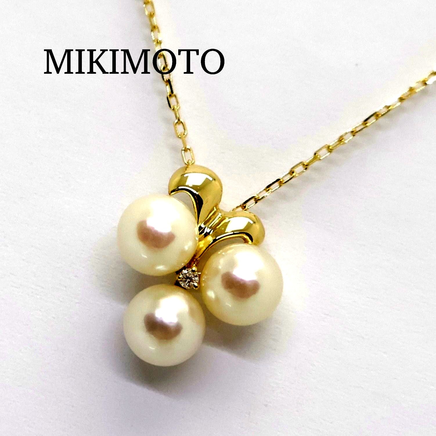 MIKIMOTO pearl diamond necklace with 6.3mm pearl, K18 yellow gold, and removable pendant on 38cm chain