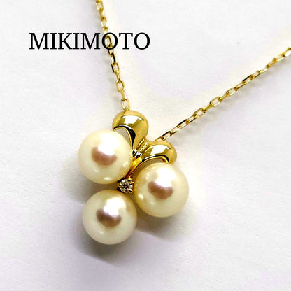 MIKIMOTO pearl diamond necklace with 6.3mm pearl, K18 yellow gold, and removable pendant on 38cm chain