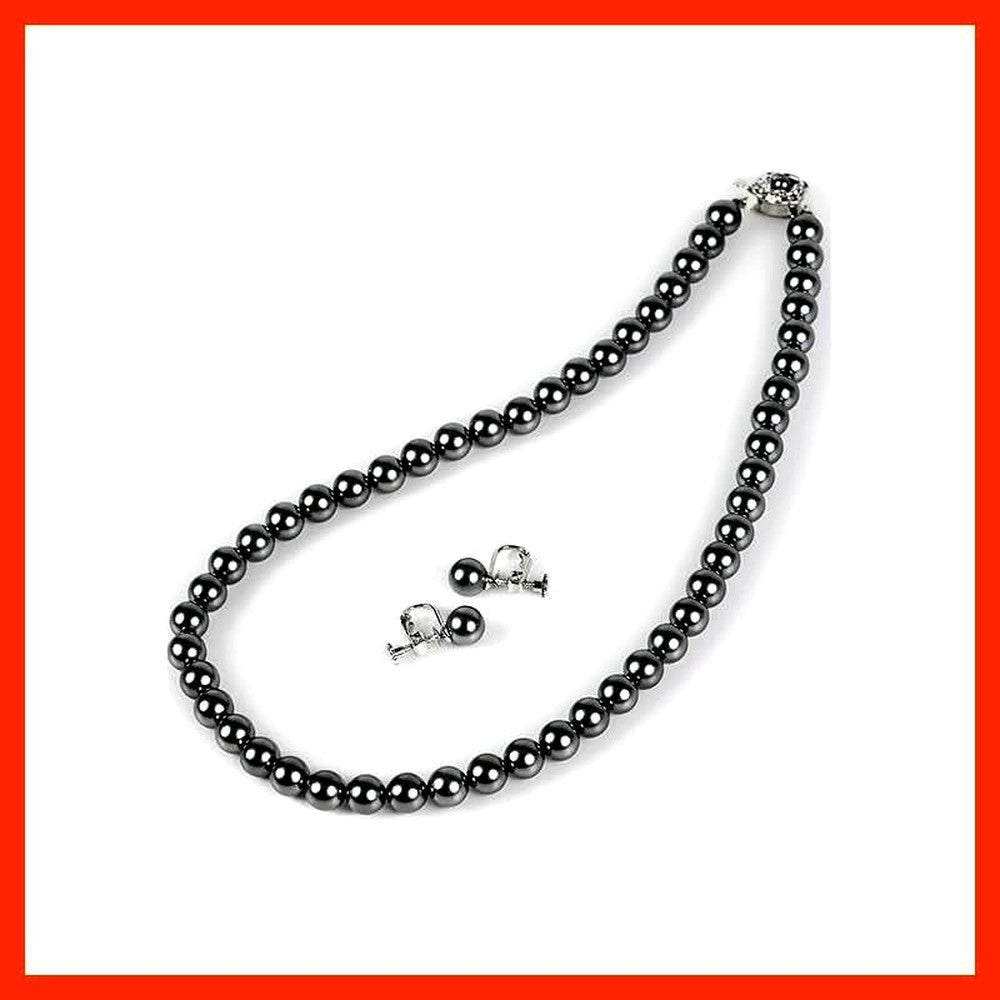 PLUSTER shell pearl necklace and earring set with 8mm gray Akoya pearls and brass clasp