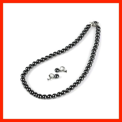 PLUSTER shell pearl necklace and earring set with 8mm gray Akoya pearls and brass clasp