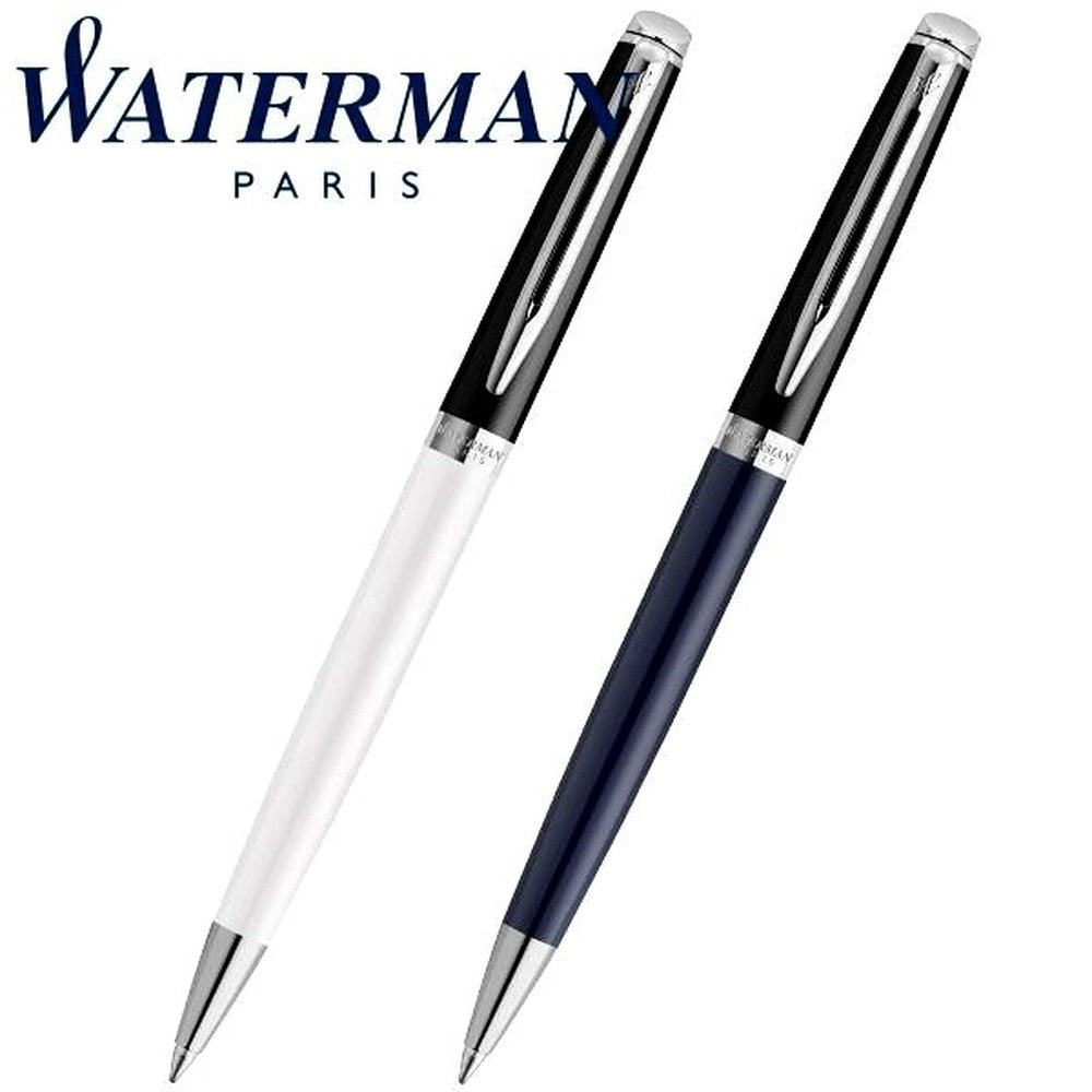 WATERMAN Metropolitan Essential Color Blocking pen in black and white with palladium trim and blue cap