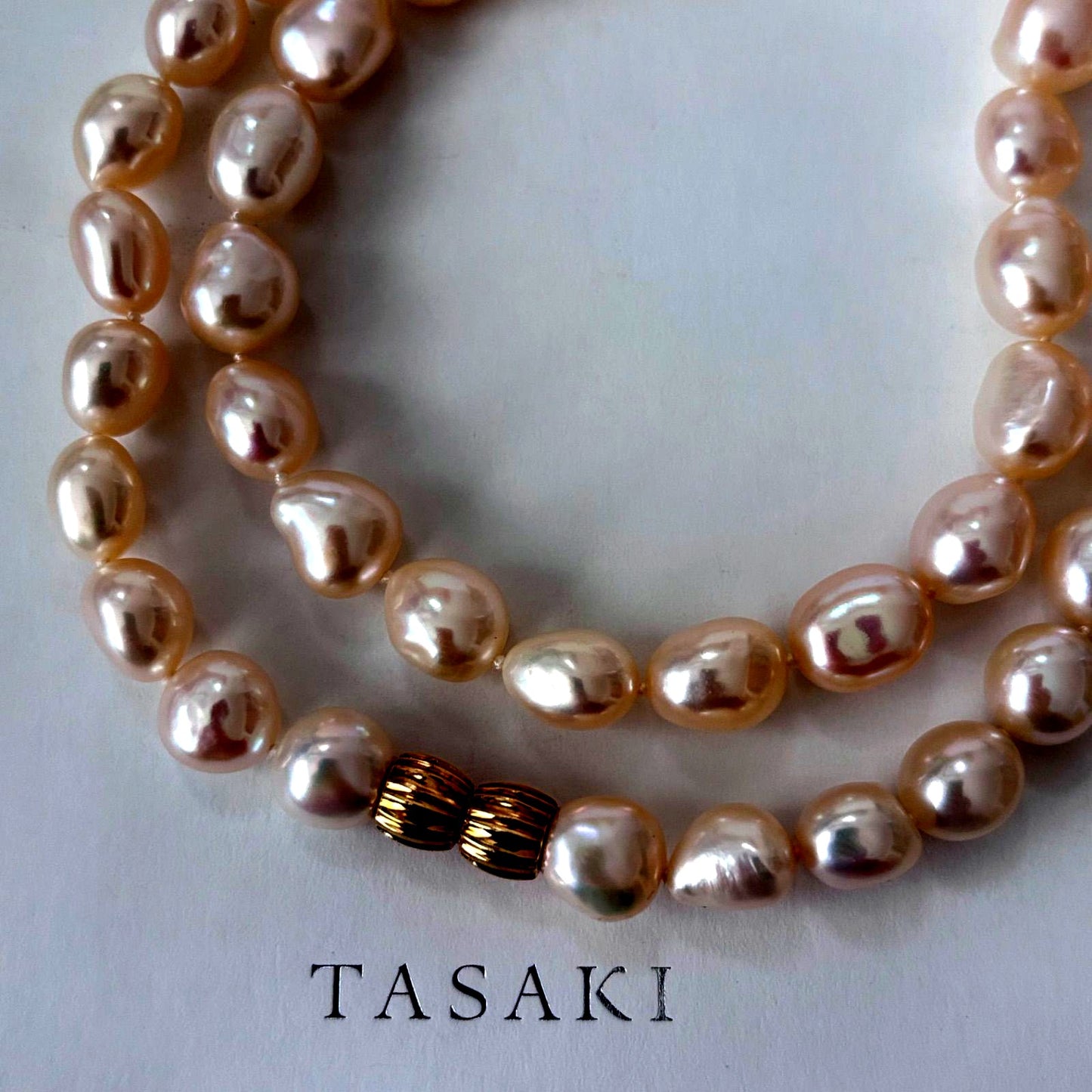 263 Tasaki K18 Baroque Pearl Necklace with 91.5 cm length showcasing irregularly shaped pearls and gold chain