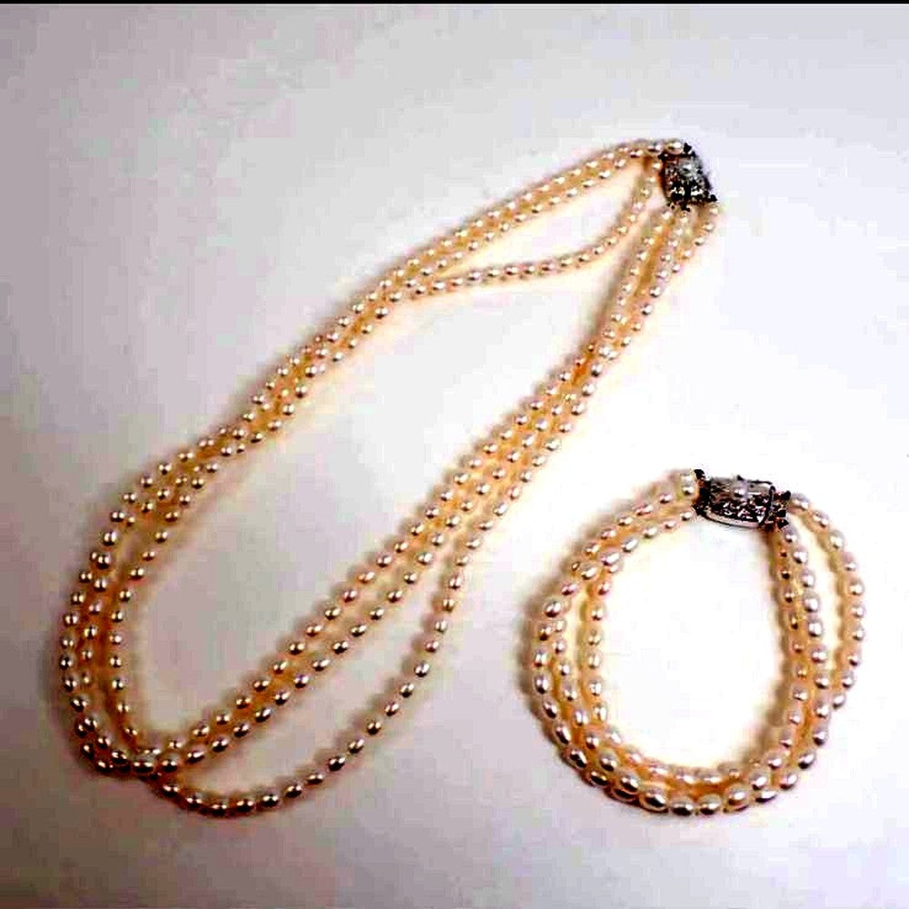 Mikimoto 3WAY 3-row silver necklace and bracelet featuring 4mm freshwater pearls