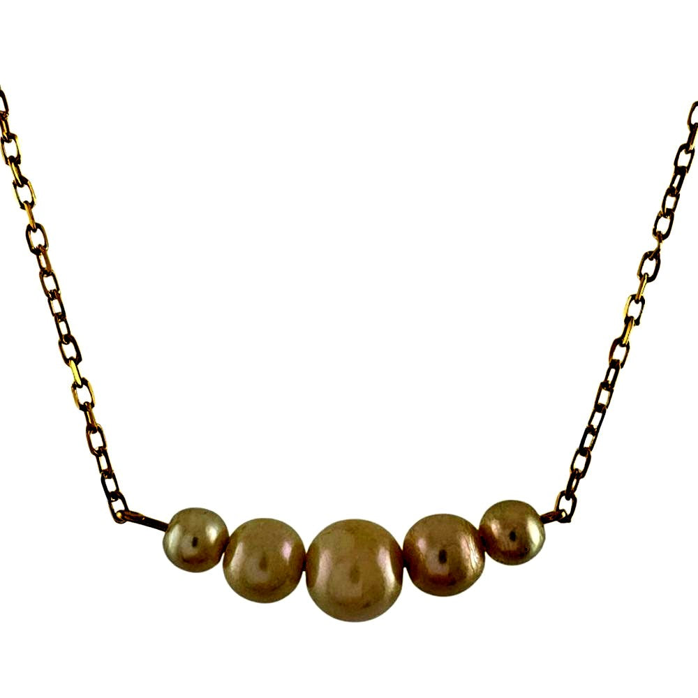 Mikimoto 18K yellow gold pearl necklace for ladies weighing 2.3 grams shown on white background