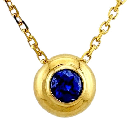 Mikimoto ladies necklace in 18K yellow gold with sapphire, weighing 2.6g, marked K18 on clasp, made in Japan