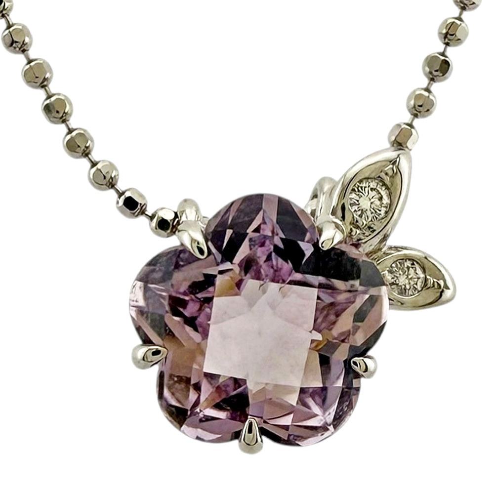 Tasaki 18K white gold ladies necklace with morganite gemstone featuring 40cm adjustable chain