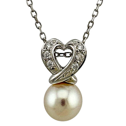Mikimoto 18K white gold necklace with heart-shaped Akoya pearl pendant for ladies