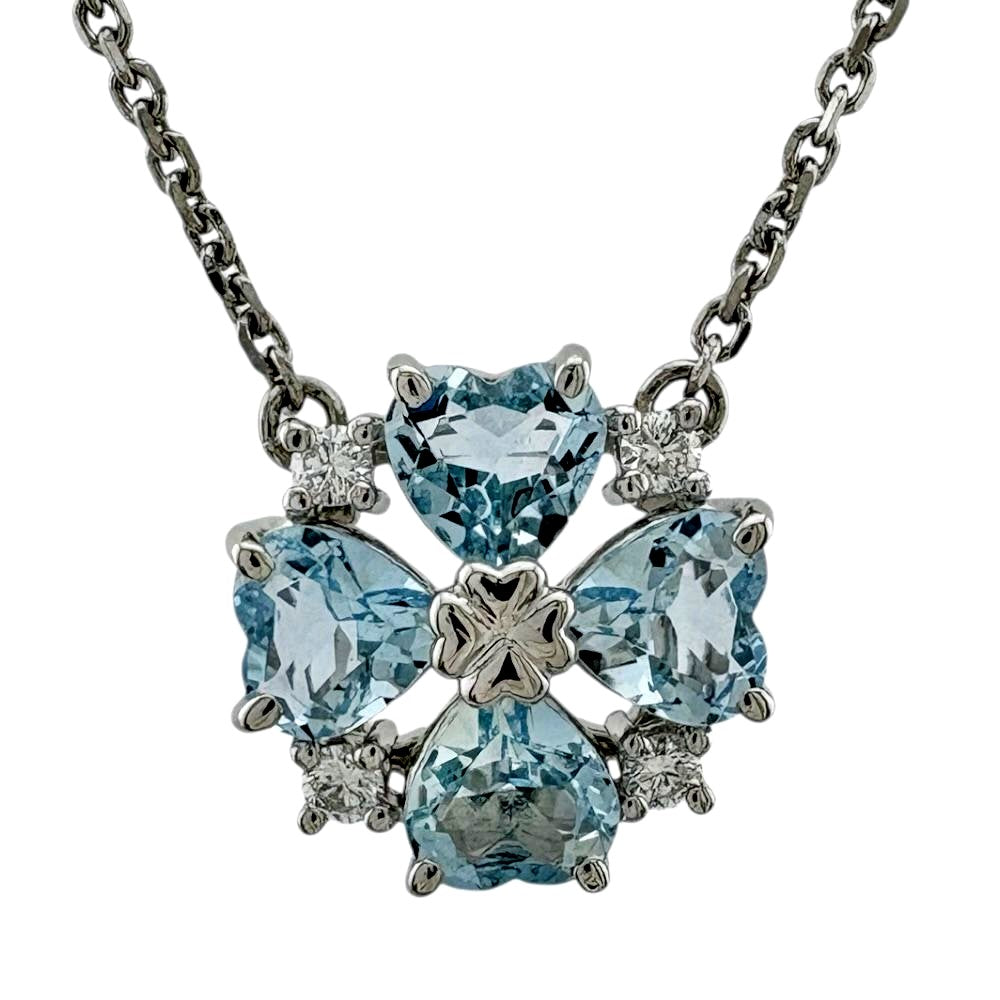Tasaki Pt900 platinum necklace with aquamarine gemstone for ladies in silver color weighing 6.1 grams