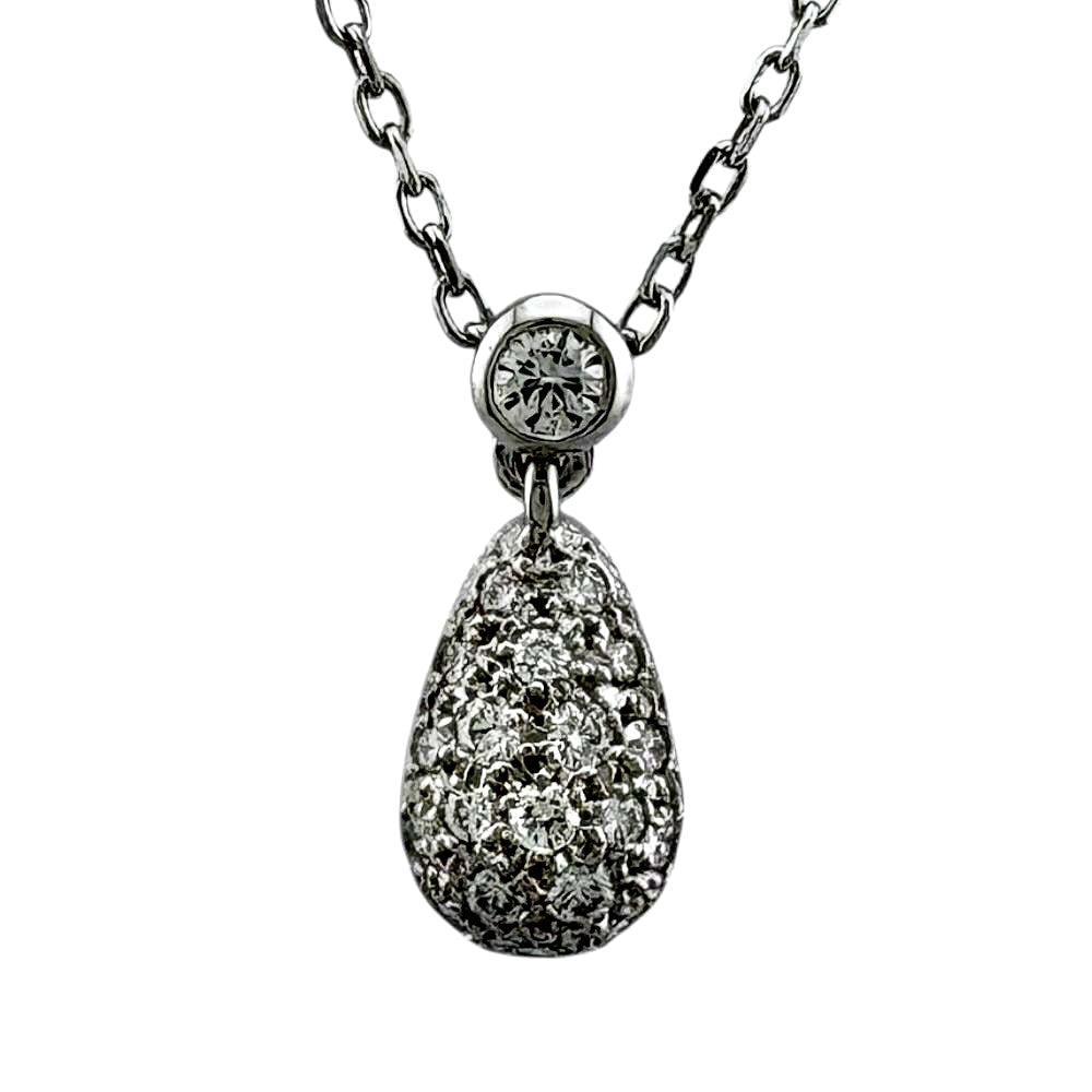 Mikimoto 18K white gold drop necklace with diamond for ladies, silver color, weighing 3.2 grams