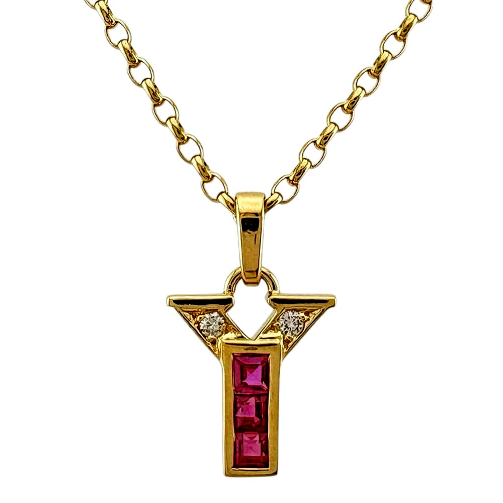 Mikimoto 18K yellow gold necklace featuring a ruby pendant for ladies