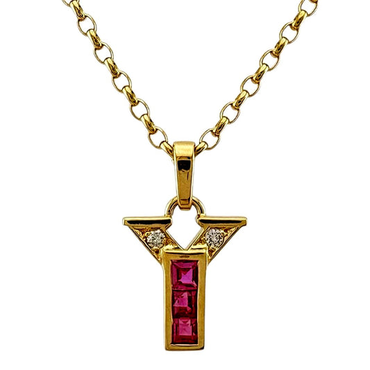 Mikimoto 18K yellow gold necklace featuring a ruby pendant for ladies