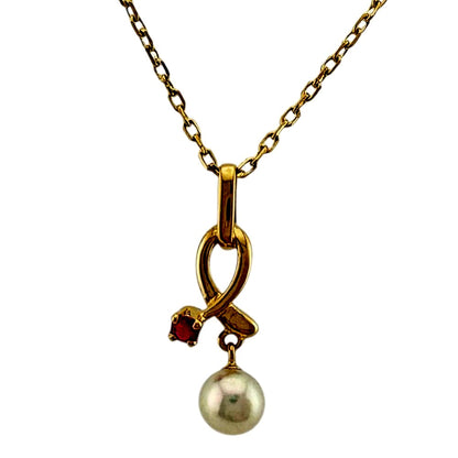 Mikimoto 18K yellow gold necklace with single pearl for ladies, weight 2.5g, Japanese craftsmanship