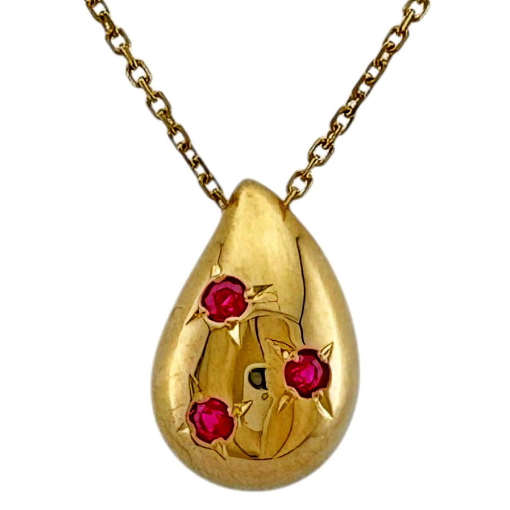 Mikimoto 18K yellow gold drop necklace with ruby gemstone for ladies weighing 4.6 grams from Japan