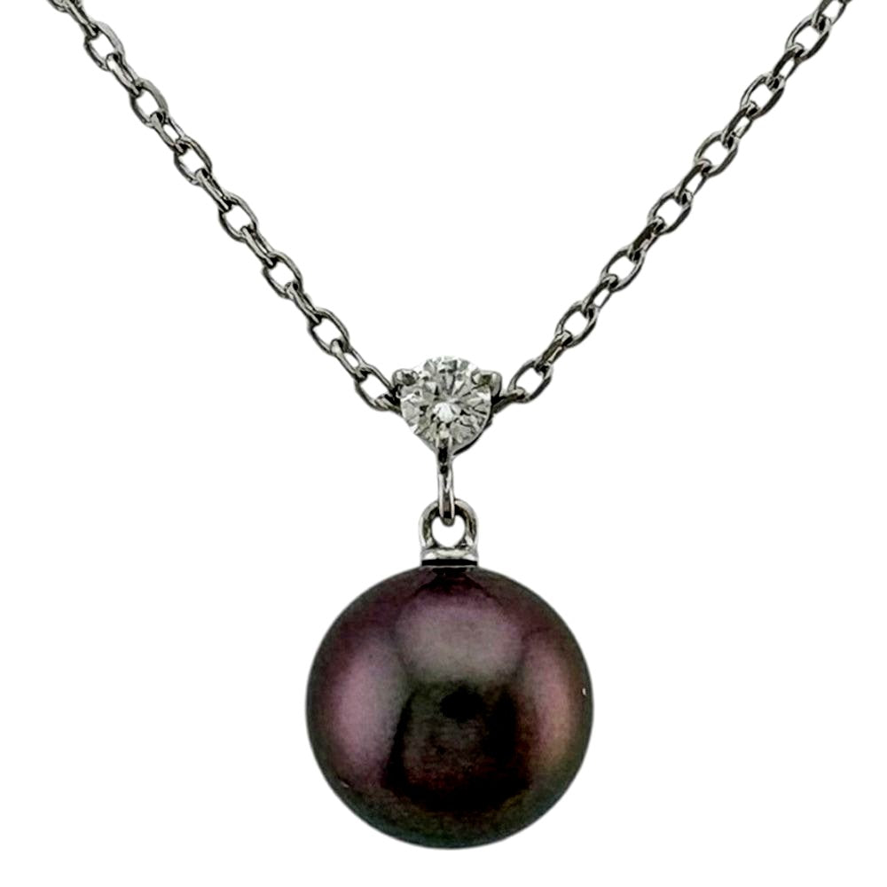 Mikimoto 18K white gold diamond necklace for ladies with K18WG engraved clasp, silver color, lightweight design