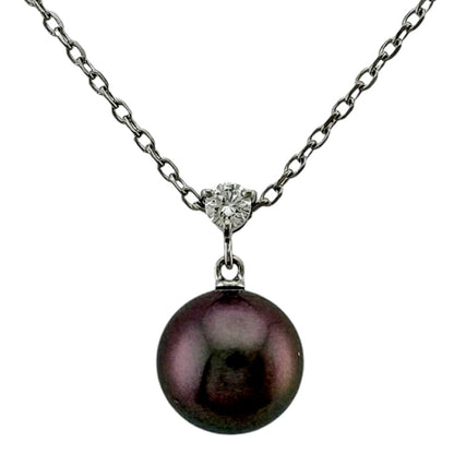 Mikimoto 18K white gold diamond necklace for ladies with K18WG engraved clasp, silver color, lightweight design