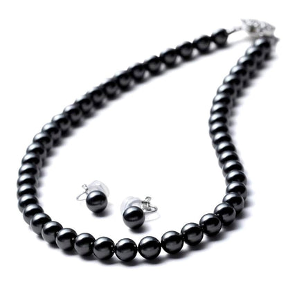 VOTRE COUTURE pearl necklace and earrings set featuring 8mm gray silver pearls with rhodium-plated brass fittings
