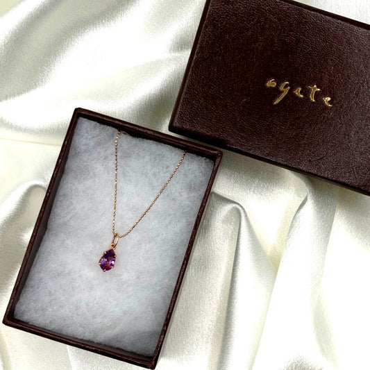 agete10K necklace with purple amethyst stone in 10K rose gold weighing 1.6 grams with included box