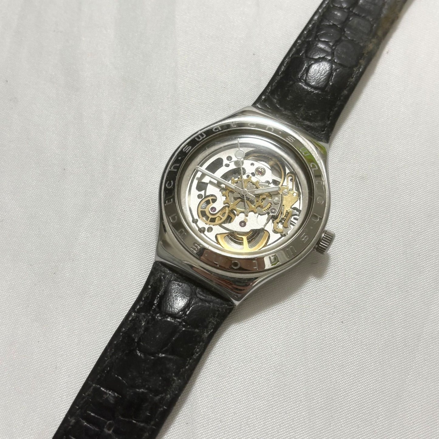 swatch Irony Automatic Skeleton Silver Black Men's — Japanese