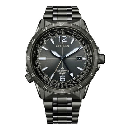Citizen Promaster Nika NB6045-51H Sky Series mechanical GMT watch with gray stainless steel band and sapphire glass