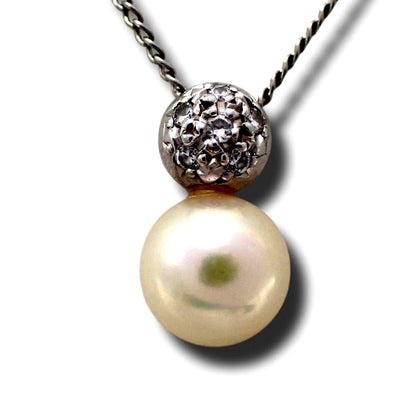 Tasaki 6.3mm Akoya pearl diamond necklace with Pt850 pendant on 40cm chain